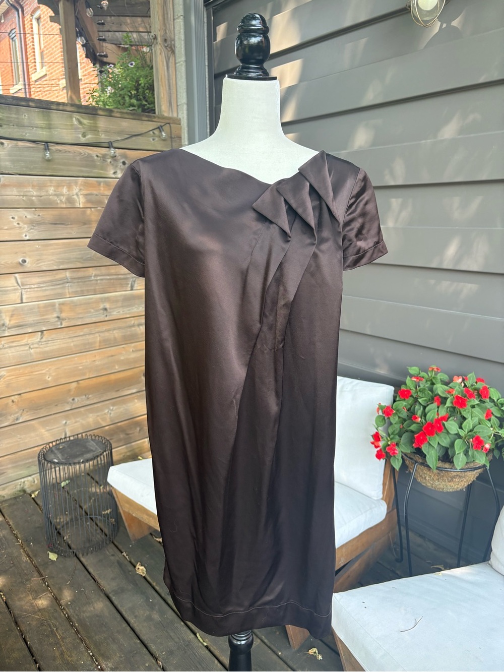 Comrags | Satin Short Sleeve Midi Dress with Asymmetrical Pleat